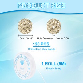 PATIKIL 10mm Rhinestone Clay Beads for Jewelry Making, 120 Pack Round Ball Polymer Clay Crystal Charm Beads with Elastic String for Craft Decor Necklace Chain Bracelets DIY, Clear Yellow
