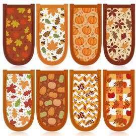 Patelai 8 Pieces Fall Cast Iron Skillet Handle Covers Pan Handle Holder Sleeve Heat Resistant Non Slip Skillet Pot Holders Mitt for Fall Thanksgiving Kitchen Cooking BBQ Baking Cookware, 8 Styles