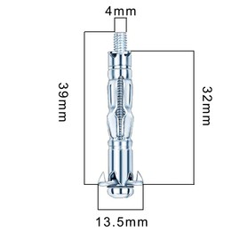 25pcs M4×32 Plasterboard Fixings Hollow Wall Anchor Hollow Wall Fixings Drywall Anchor Plugs m4 Wall Anchor Dry Wall Anchor Screws Heavy Duty Metal Fixings Anchors for Drywall Sheetrock Wall Fixings