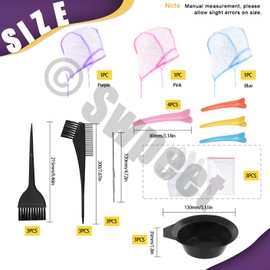 Swpeet 22 Pieces Hair Colouring Kit, 3-Colour PVC Hair Colouring Caps with Styling Tools, Disposable Hair Colouring Scarf with Gloves, Colour Brushes Mixing Bowl, Angle Comb and Clip for DIY Salon