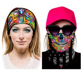 Obacle Motorcycle Face Mask Sun UV Dust Wind Protection Tube Mask Seamless Bandana Skeleton Face Mask for Men Women Bike Riding Cycling Biker Fishing Outdoor Festival (Colorful Skull Flag)