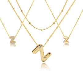 stino Initial Letter Necklace Set, 4-Piece Gold Plated Bubble Alphabet Pendant, No Tarnish Layered Chain Jewelry for Women, Standard, Brass, No Gemstone