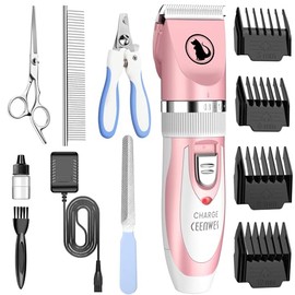 Ceenwes Dog Clippers Low Noise Cat Clippers Rechargeable Dog Trimmer Cordless Pet Grooming Tool Professional Dog Hair Trimmer with Comb Guides Scissors Nail Kits for Dogs Cats & Other(Pink)