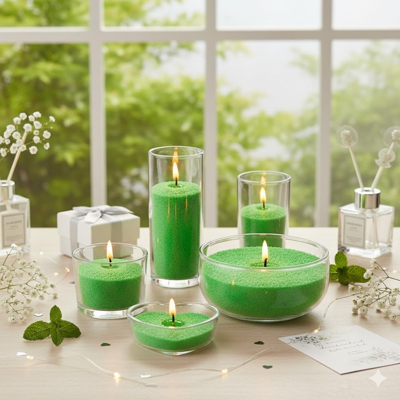 Monivi Scented Candle Sand with Wicks 1.1lb Green Pearled Candle
