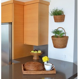 KOUBOO La Jolla Rattan Wall Storage Basket with Handle, Hanging Basket, Storage Bin for Flowers Plants, Home, Office Organizer, Large, Honey Brown