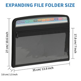 SAYEEC Clearance Expanding File Folder 13 Rainbow Pocket Accordion File Folder with Zipper Closure and Sticky Labels Expandable Document Organizer Filing Folder for Travel School Office Home (Black)