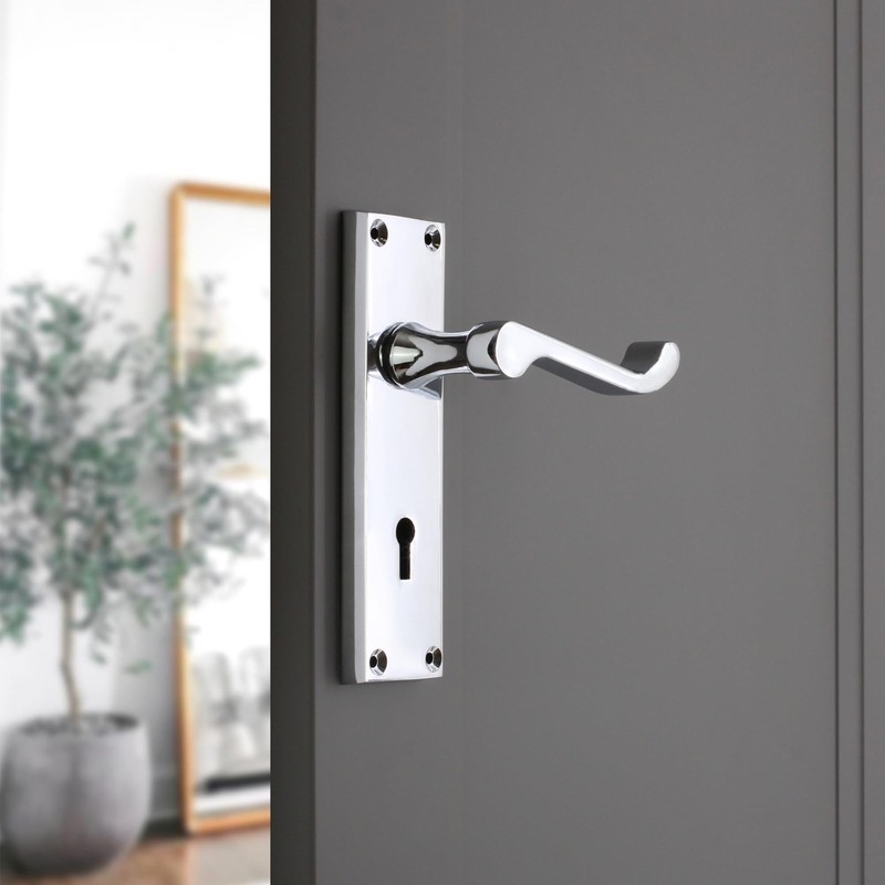 Infinity Decor Set of Polished Chrome Victorian Scroll Lever Lock