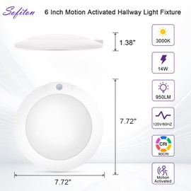 Sofiton 6 Inch Motion Sensor Ceiling Light Indoor, 14W 3000K Wired LED Disk Lights, CRI90+, 950LM, ETL Certified, Wet Location, Motion Activated Light for Closets, Hallway, Entryway, Stairs, 1Pack