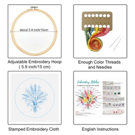 Louise Maelys Flowers Embroidery Kits for Beginners,Cross Stitch kit for Adults,Floral Bouquet Needlepoint for Starters,Including Hoop,Instruction and Threads