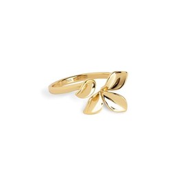 SINGULARU - Zinnia Ring - 18 Carat Gold-Plated Brass with Flower Shape - Women's Jewellery - Size 20 x 14 mm - Adjustable Ring, Brass, No Gemstone