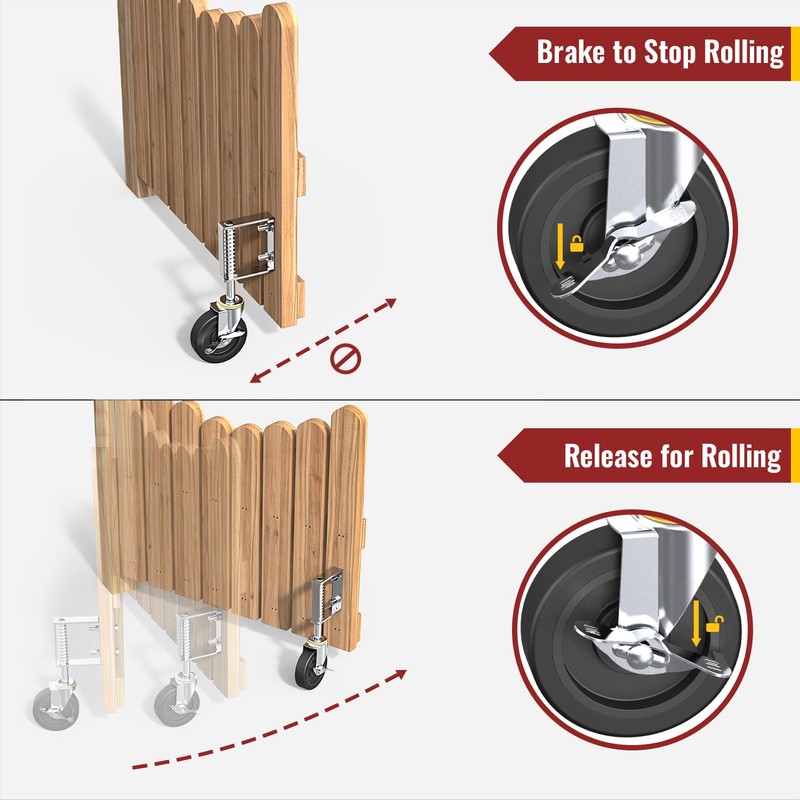 Gate Wheels with Side Brake, Spring Loaded Gate Casters for