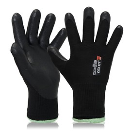 DEX FIT NR450 Warm Fleece Work Gloves, Comfortable and Stretchy Fit, Firm Grip, Thin & Lightweight, Durable Water-Based Nitrile Rubber Coated, Machine Washable (Large(1 Pair), Nr450 Double Black)