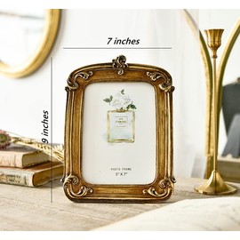JOSON Vintage photo frame, gold antique photo frame for desktop photo display, wall mounted home decor antique jewelry (gold) (5x 7)