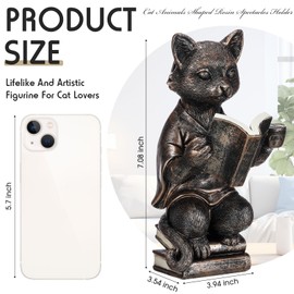 Gerrii Eyeglass Stand Holder Cat Animals Shaped Resin Spectacles Holder 7'' Whimsical Reading Glasses Sunglass Stand for Desk Nightstand Funny Cat Figurine Birthday Gift for Women Men Holiday