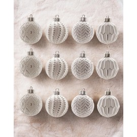 Adornos rústicos de bolas de Navidad de color blanco y plateado, decoraciones clásico de árbol de Navidad de 3.15 pulgadas, 12 adornos de lujo para árbol de Navidad, decoración del hogar