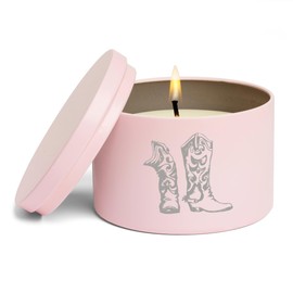 Scented Candle Gift 8oz with Lid Cowboy Cowgirl Boots (Vanilla - Pink)