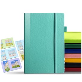 DynamiX Luxury A5 Notebook, 4 Free Magnetic Bookmarks, Vegan Leather Hardcover, 100gsm Paper, Pen Holder, Elastic Band. Ideal for Creativity and Daily Notes. Turquoise