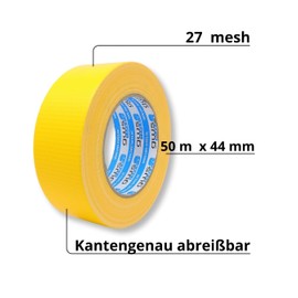 gws Gewebe-Klebeband, Synthesekautschuk-Panzertape-Duct-Tape, von Hand reißbar, 27 Mesh-Gewebe, Gewebeklebeband zur vielseitigen Anwendung 50 m x 48 mm (3, Gelb, 50 m x 44 mm)