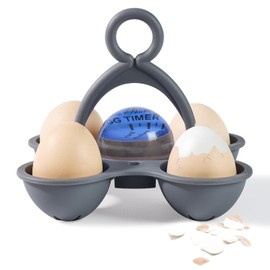 Esie Houzie Egg Timer for Boiling Hard, Medium, Soft Eggs - Changes Colors When Done - Holder for 4 Eggs - Easy Cooking (Blue)