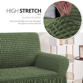 NICEEC Armchair Slipcover Green Armchair Covers 1 Piece Easy Fitted Sofa Couch Cover Universal High Stretchable Durable Furniture Protector with Skirt Country Style (1 Seater Olive)