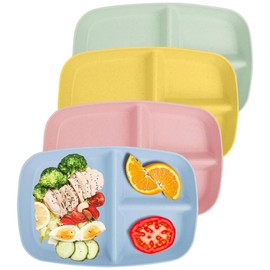 Taasmoog 4Pcs Dinner Plate Set, Divided Dinner Plates Sets, Unbreakable Diet Plates Portion Control Divided Plates, Reusable Dishes Set for Adult Children Kids