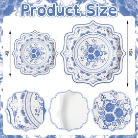 Havawish 100 Pcs Paper Plates Blue Chinoiserie Disposable Dessert Plates Bulk Set of 50 Guests 8 Inch 10 Inch for Wedding Tea Party Bridal Party Supplies Decorations(Blue and White)