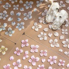 Aurora Shell Light Colour Gradient Nail Stickers Flowers Spring Summer Petal Nail Sticker Flowers Laser Relief Soft Glue Colourful Nail Stickers Flowers Nail Stickers Nail Design Accessories Nail Art