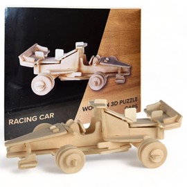 MIJOMA 3D Puzzle Car Made of Natural Wood - Educational Wooden Toy to Promote Hand-Eye Coordination & Learning Skills, 4 x 15 cm (Racing Car)