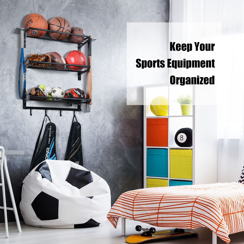 XCSOURCE Sports Equipment Organizer, 3-Tier Ball Storage Rack with Bat