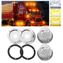 2Pcs 17-LED Watermelon Lights Kit for Semi Truck, Amber/White Roof Marker Clearance Light w/Bezels, Pads & Screws, Fits Peterbilt 379 389 Kenworth W900 Freightliner, 4.5" Spacing