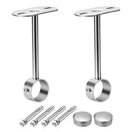 uxcell Ceiling-Mount Bracket, Wardrobe Pipe Bracket, 32mm Dia, Shower Curtain Closet Wardrobe Rod Lever Support Holder Pipe Flange Socket 2pcs(150mm Height)