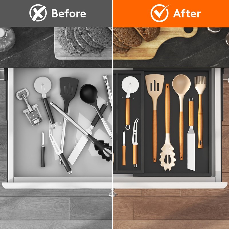 Lifewit Utensil Organizer for Kitchen Drawer, Expandable Cooking Utensil Tray,