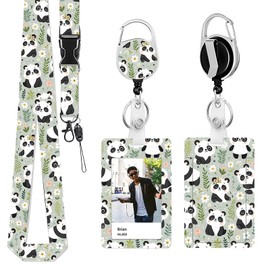 Yistoi ID Card Case with Strap, Extendable Key Fob, Badge Holder, Removable Lanyard with ID Card Holder Set for Teachers, Doctors and Students, Ticket Case Children (Panda Shape)