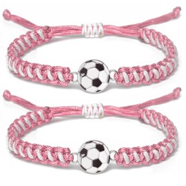 Team Soccer Bracelet for Boys Girls Men Women | Match Day Fan Jewelry | Adjustable Waterproof Wristband for Gifts & Events (pink 2pcs)