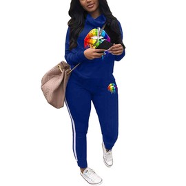Conjunto casual de 2 piezas para mujer, diseño de letras de camuflaje, 2-Azul, XXXL
