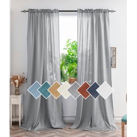Yancorp Light Grey Curtains 96 Inch Length for Living Room 2 Panels Linen Textured Sheer Curtain Set Light Filtering Semi Sheer Drapes Curtains for Bedroom(Light Grey,W52 X L96)