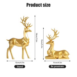Lotvic Reindeer Christmas Decorations, 2 PCS Gold Christmas Reindeer Figurines, Christmas Ornaments for Shelf Desk Fireplace Window, Christmas Reindeer Ornaments for Home Living Room Office Decoration