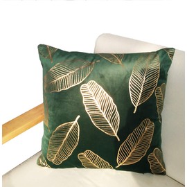 ZUODU Green Velvet Pillow Case Gold Foil Printing Cushion Covers Velvet Cushion Decorative 45 x 45 CM Free Combination Gift (gold leaf-peacock green)