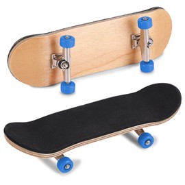 Horoper Wooden Finger Skateboards, 1Pc Maple Wooden Alloy Fingerboard Finger Skateboards with Box Fingerboard Skateboard Reduce Pressure Kids Gifts(Dark Blue)