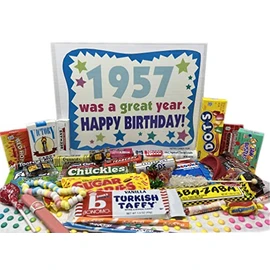RETRO CANDY YUM ~ 1957 69th Birthday Gift Box of Nostalgic Candy from Childhood for 69 Year Old Man or Woman Born 1957