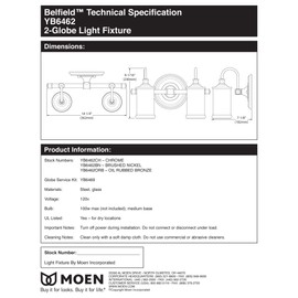 Moen YB6469 Belfield Bath Lighting Replacement Globe, Frosted