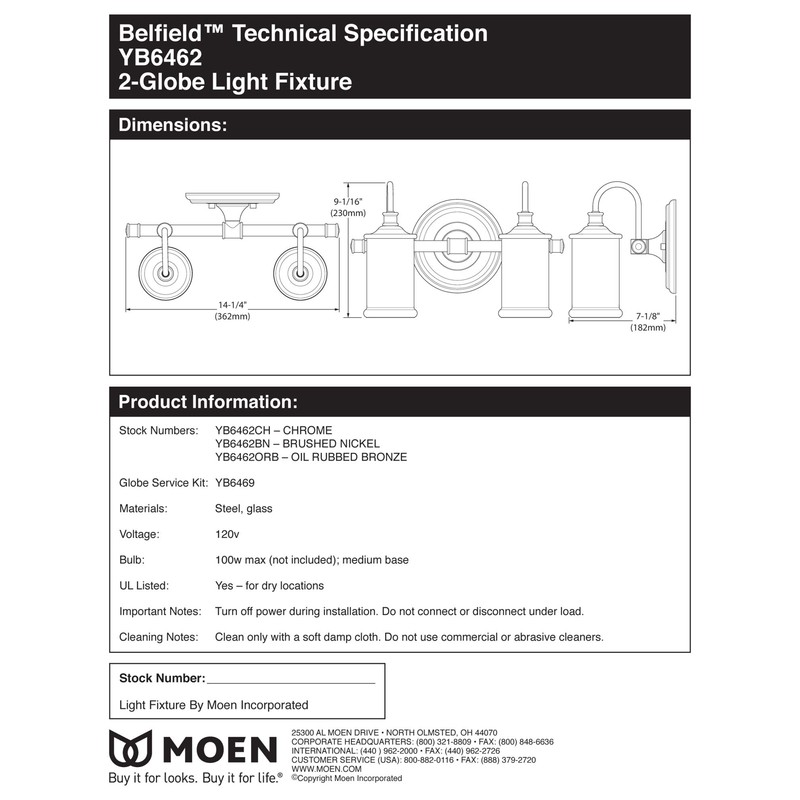 Moen YB6469 Belfield Bath Lighting Replacement Globe, Frosted