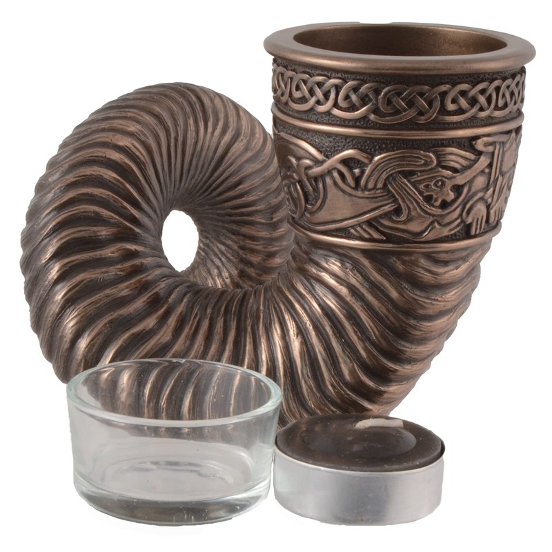 Veronese Germanic Tea Light Holder Ram's Horn Bronzed