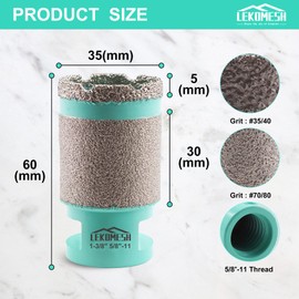 LEKOMESH Diamond Core Drill Bits Milling Bits- 1-3/8 Inch with 5/8"-11 Thread Tile Hole Saw Cutter Dry Drilling Grinding for Porcelain Ceramic Tile Granite Marble Stone Vacuum Brazed Diamond Drill Bit