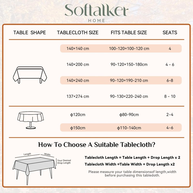 Softalker Autumn Table Cloth Wipe Clean Orange Pumpkin Gingham Tablecloth
