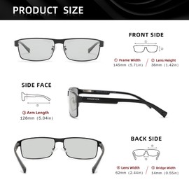 KINGSEVEN Fashion Photochromic Sunglasses Men Women Polarised Aviator Sunglasses Square Anti-Glare Driving Glasses UV400 (Black Photochromy), Black Photochromy