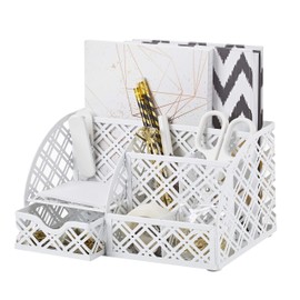 EXERZ Desk Organiser/Mesh Desk Tidy Caddy/Pen Holder/Multifunctional Organiser with 7 Compartments (White)