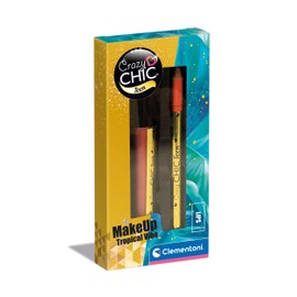 Clementoni 18812 Crazy Chic Teen Pencil: Tropical Vibe Lip Gloss and Pencil, Safe and Hypoallergenic Makeup Set for Girls, 9 Years, Easy to Wash with Water, Multi-Colour