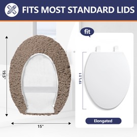 Baahrnom Microfiber Elongated Toilet Seat Cover 19.5"x 15" Machine Washable Solid Toilet Lid Cover Adjustable Rubber Backing Fits Only 18-19.5" L x 14-16" W Elongated Toilet Seat