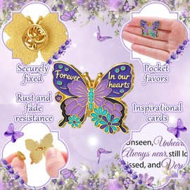 120pcs Funeral Favors for Guests Butterfly Pins Memorial Enamel Lapel Pins with Memorial Cards Celebration of Life Gifts(Purple,Vivid)